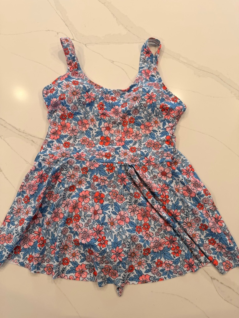 Floral Blue & Pink One-Piece Swim Dress